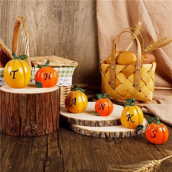 Set of 6 Thanksgiving Pumpkins, Resin Pumpkin, Thanks Tabletop Centerpieces - Picture 5 of 7